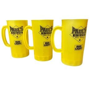 Bud Light Paul's On The River MarPlastic Beer‎ Mug Set/3 Bright Yellow Souvenir